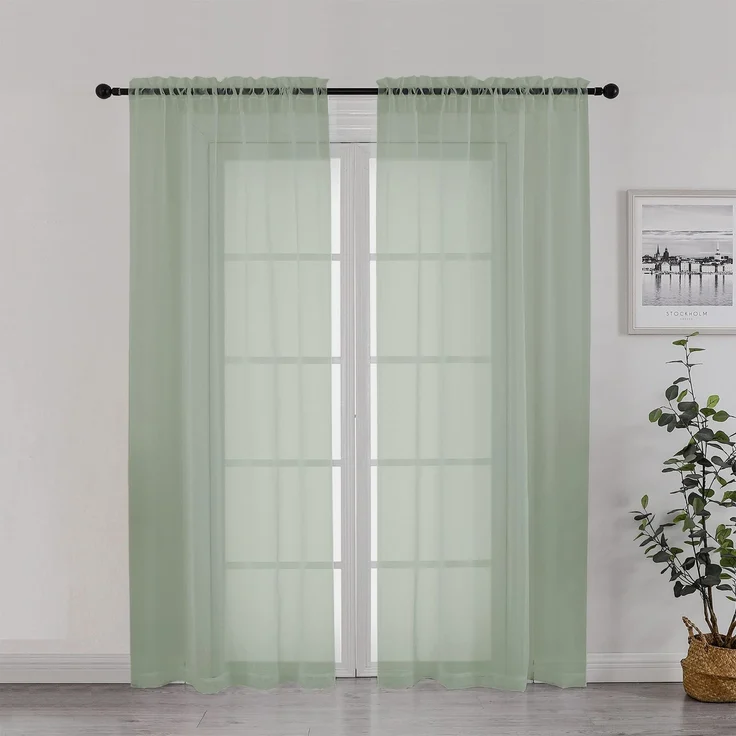 Chyhomenyc Durchsichtige Vorhänge, 183 cm lang, 2 Stoffbahnen, lichtfilternd, luftig, atmungsaktiv, Stangentaschen, Voile-Vorhänge für französische Tür, Schlafzimmer, Wohnzimmer, je 106x183 cm