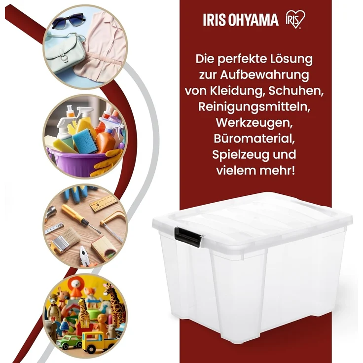 Iris Ohyama Aufbewahrungsboxen mit Deckel, 30L, 3er-Set, Transparent, Sicherer Verschluss, Stapelbar, Griffe, Schlafzimmer, Schrank, Büro, Organisation, BPA-freies Plastik, Ordnungsboxen, HB-30 – Bild 5