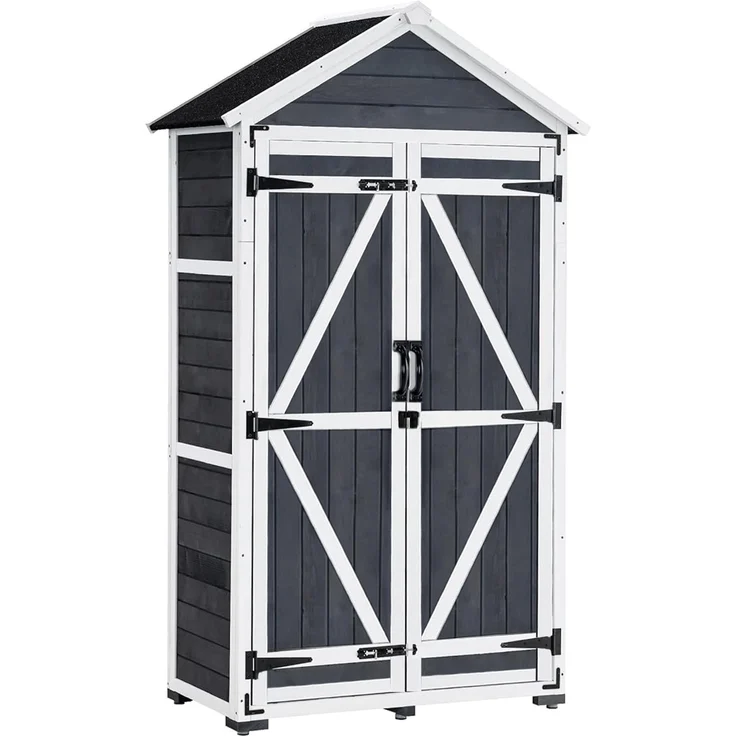 MCombo Gartenschrank Geräteschuppen Werkzeugschrank, Outdoor-Schrank Gartenbox, mit Satteldach, aus Holz Grau, 48 X 90 X 178 cm – Bild 1