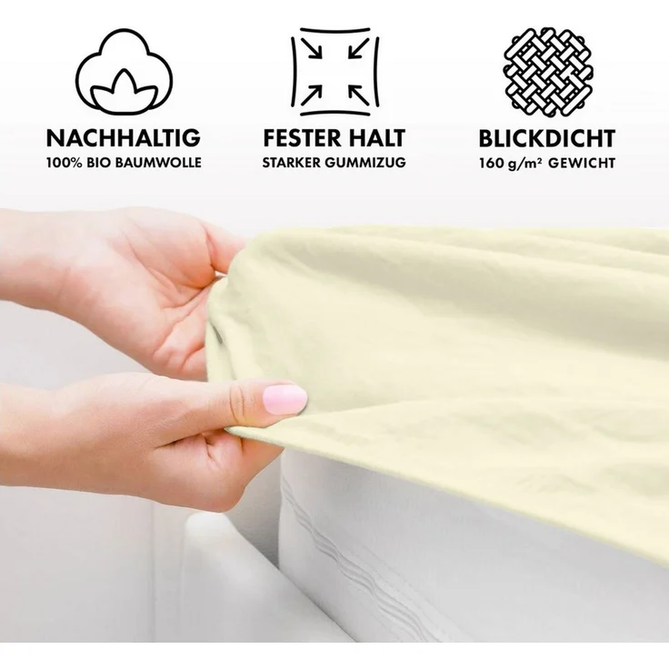 Jacobson Spannbettlaken BIO, Jersey Spannbetttuch, Bettlaken 160 g/m², 100% BIO-Baumwolle, Gummizug: rundum, GOTS zertifiziert – Bild 4