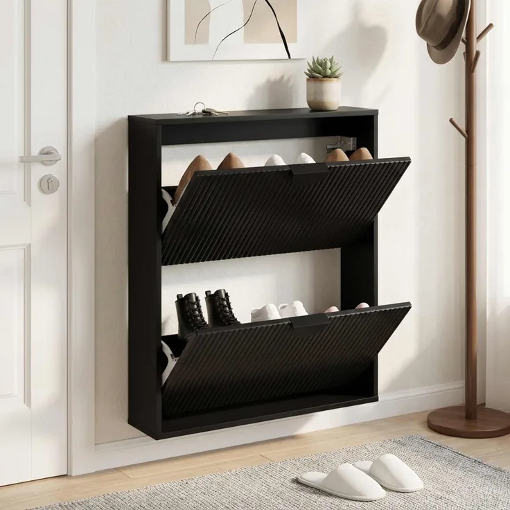 vidaXL Schuhschrank VENRAY 70 x 17 x 82 cm Holzwerkstoff Schwarz 8020064