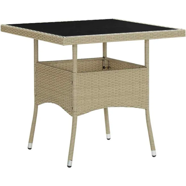 Gartentisch, Esstisch, Küchentisch Beige Poly Rattan und Glas