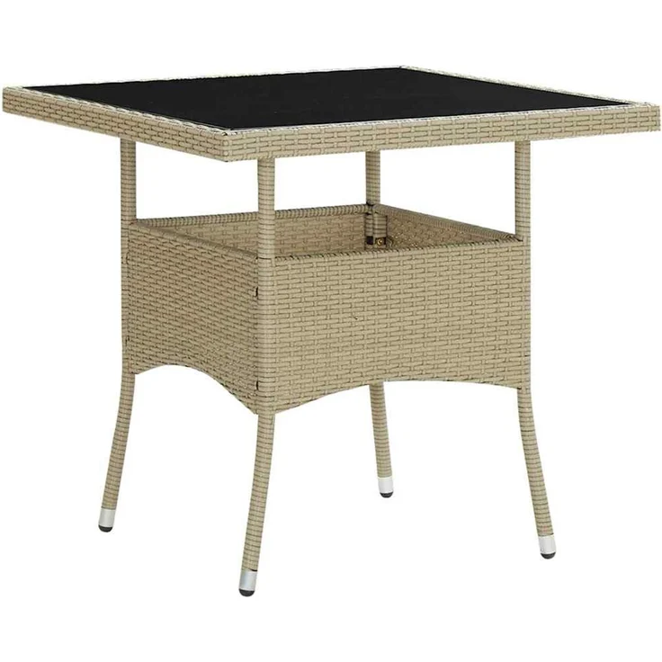Gartentisch, Esstisch, Küchentisch Beige Poly Rattan und Glas – Bild 1