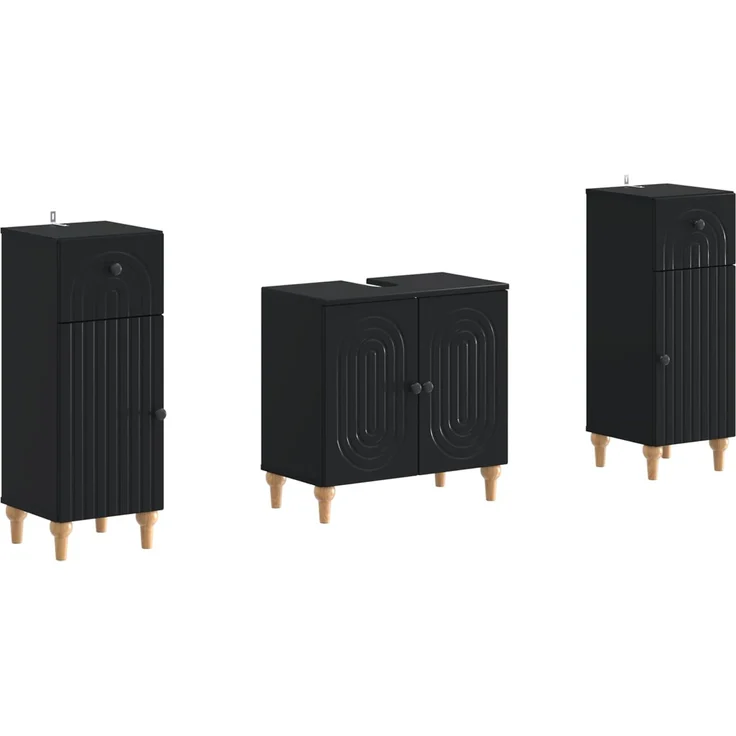 vidaXL 3-teiliges Badezimmer-Schranksystem ALKMAAR 3 stk. Schwarz 3417991 – Bild 2