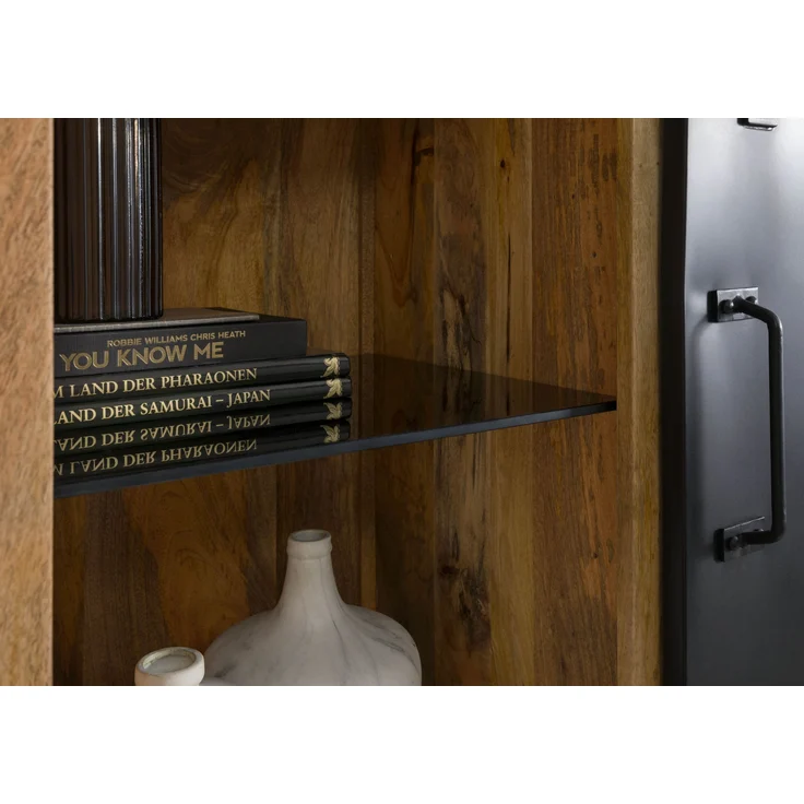 Wohnzimmerschrank Mango 105x45x195 natur klar lackiert / Metall schwarz BLACKBURN #105 – Bild 5