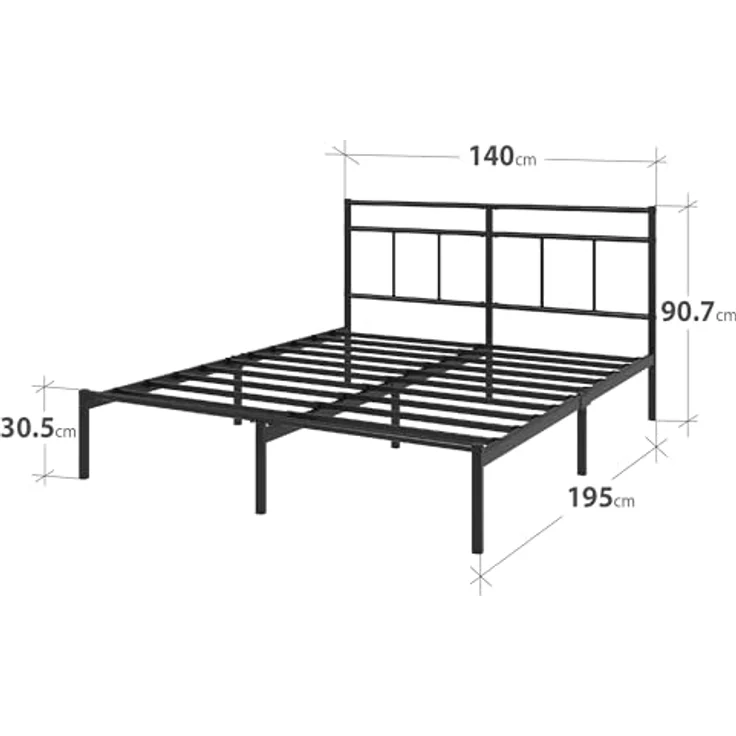 Zinus Elias 140 x 190 cm – Bettgestell aus Metall mit Kopfteil – einfache Montage – Höhe 30 cm – Bett mit Metalllattenhalterung – Stauraum unter dem Bett – modernes Design – Schwarz – Bild 2