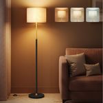 VASAGLE Stehleuchte mit Fußtaster, höhenverstellbar, E27 Fassung, Stoff gold-schwarz, 170 x 30 x 30 cm