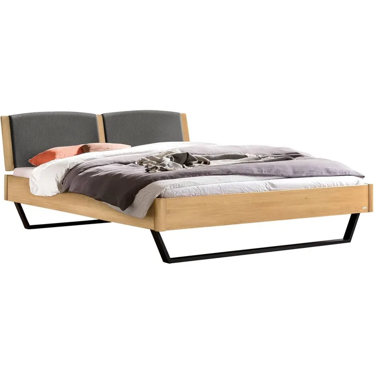 Hasena Massivholzbett Marola Eiche bright mit Polster-Kopfteil 180x220 cm, Komforthöhe 25 cm