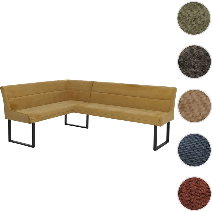 Eckbank HWC-O81, Esszimmerbank Bank, Öko-Tex (310g/m²) Chenille Stoff/Textil Metall 159x210 cm ~ senfgelb – Bild 10