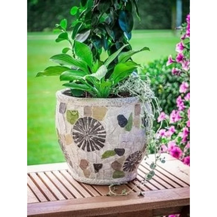 PROREGAL® Blumentopf Blütentopf mit Mosaik, Grau, Keramik, 27,5x27,5x25cm – Bild 4
