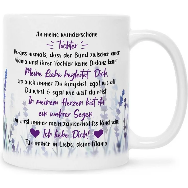 GRAVURZEILE Tasse mit Spruch - von Mama für die Tochter, Keramik, Farbe: Weiß – Bild 1