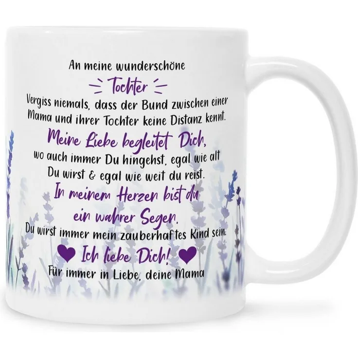 GRAVURZEILE Tasse mit Spruch - von Mama für die Tochter, Keramik, Farbe: Weiß