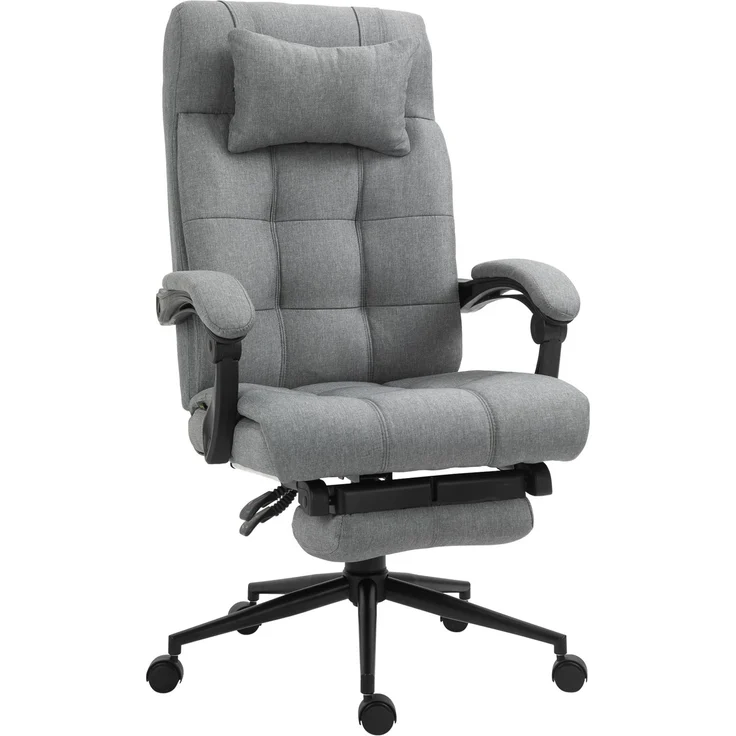 Bürostuhl Erogonomischer Schreibtischstuhl mit Liegefunktion, Kopfkissen, Armlehne, höhenverstellbarer Drehstuhl mit Fußstütze Leinenoptik Hellgrau--Hellgrau--120x76x66cm--YOUDENOVA – Bild 2