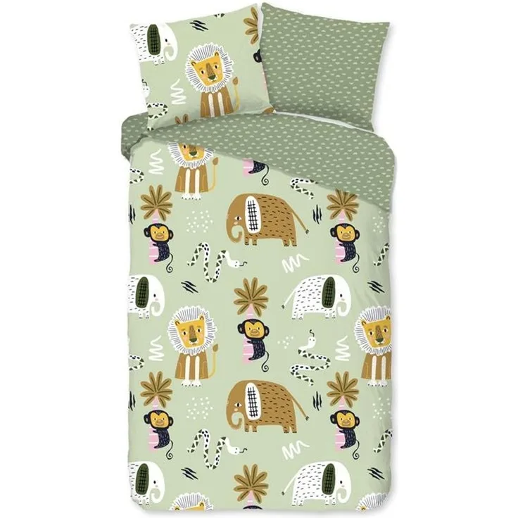 Good Morning Kinder Baby Bettwäsche 100x135 Chuck Tiere Wild Safari grün 10127
