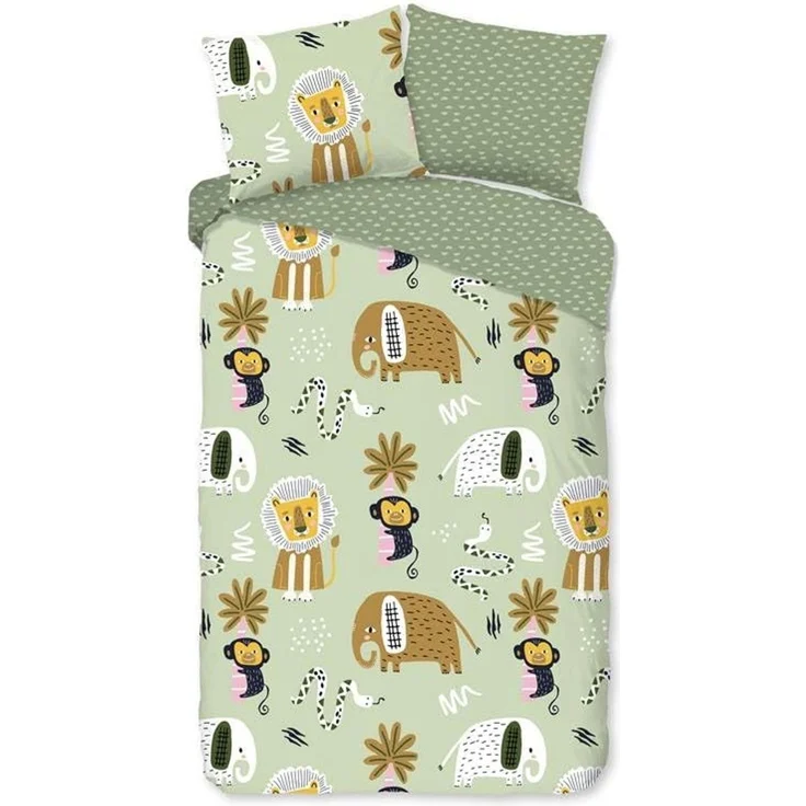 Good Morning Kinder Baby Bettwäsche 100x135 Chuck Tiere Wild Safari grün 10127 – Bild 1