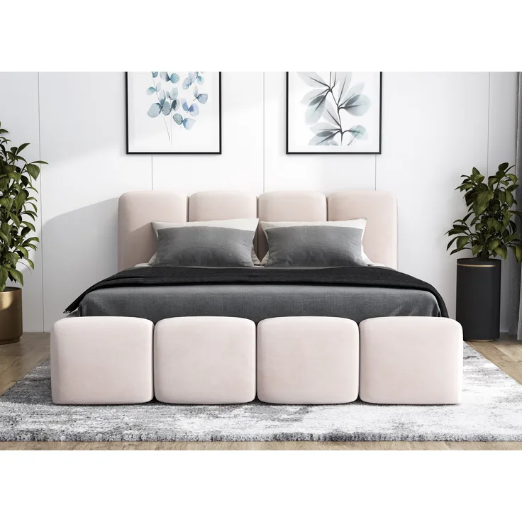 Polsterbett DONA 120x200 ohne Matratze mit Bettkasten und Lattenrost. Farbe: Beige 2