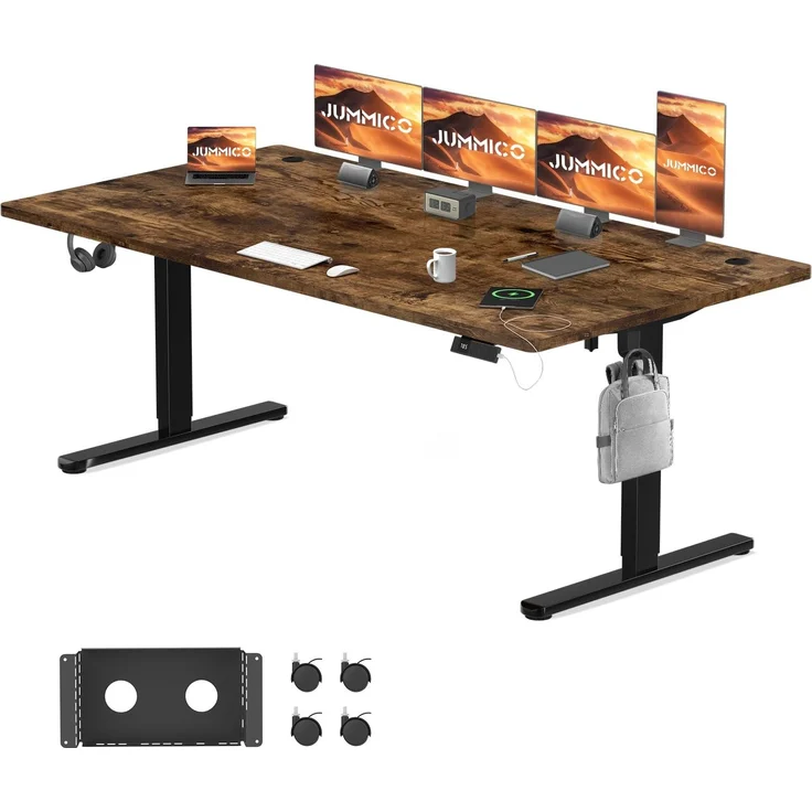 JUMMICO Elektrisch Höhenverstellbarer Schreibtisch 200x100 cm mit Ladestation, Höhenverstellbarer Computertisch mit Kabelmanagement, Ergonomischer Sitz-Steh-Schreibtisch Höhenverstellbarer Tisch