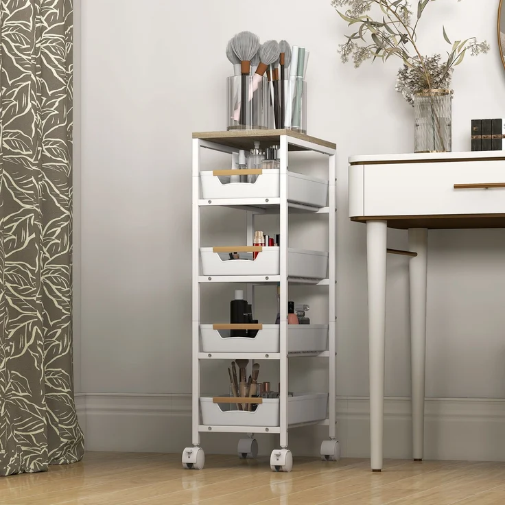 HOMCOM Küchenwagen, Metall, Kunststoff, Weiß, 39,5L x 24B x 82H cm – Bild 8