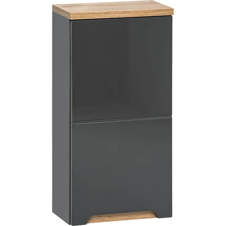 Badezimmer Hängeschrank SOLNA-56, Hochglanz grau mit Wotaneiche, B x H x T ca. 35 x 70 x 20cm – Bild 2