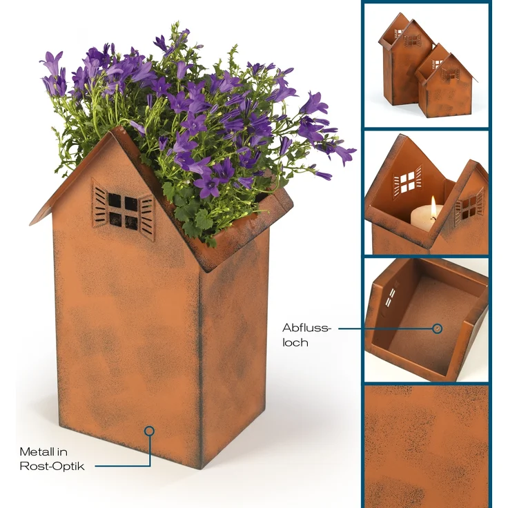 Hoberg Blumenkasten Rost-Pflanztöpfe 2er-Set 20cm & 28cm (2 St), Deko Garten Balkon Terrasse Pflanzgefäß Windlicht – Bild 5