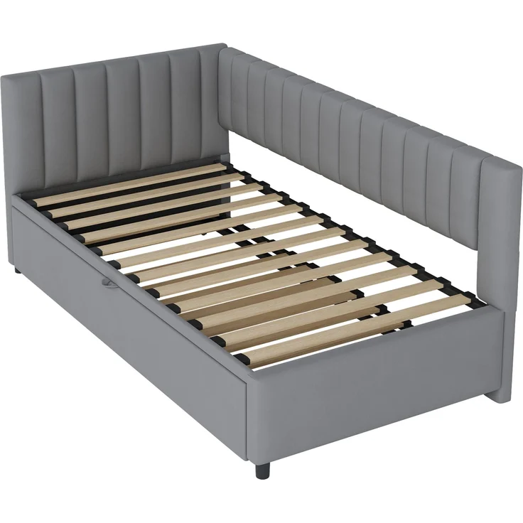 Multifunktionales L-förmiges Schlafsofa mit Ausziehbett 90/180*200cm, Polsterbett in Samtstoff, platzsparendes Design für Kinderbett, Gästebett Grau – Bild 8