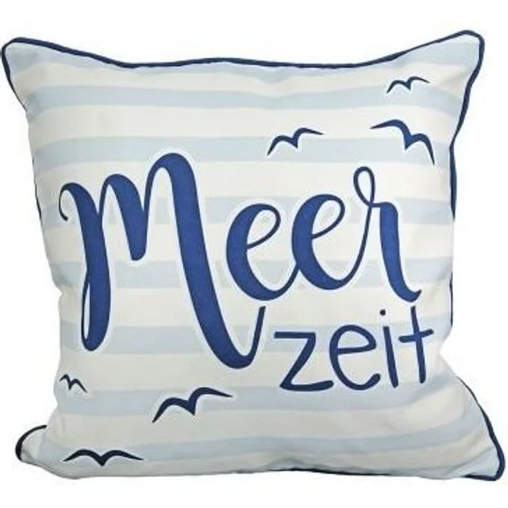 Kissen Meerzeit blau /weiß, Rückseite blau – Bild 1