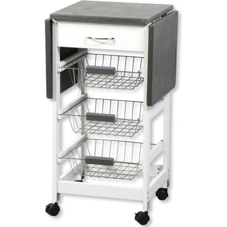 KESPER Küchenwagen 25816-13 mit 2 ausklappbaren Arbeitsplatten / Dekorfolie grau / Servierwagen – Bild 2