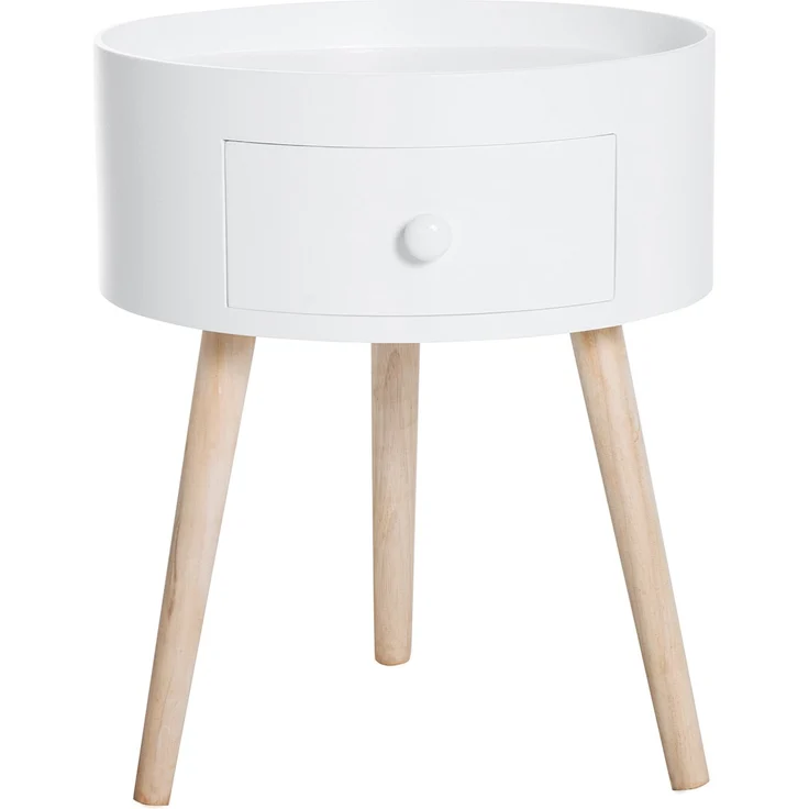 Couchtisch mit Schublade, rund, Skandi-Design, Schutzrand, Holz, Ø38 x H45 cm, Weiß--Weiß--28x45x95cm--YOUDENOVA – Bild 2