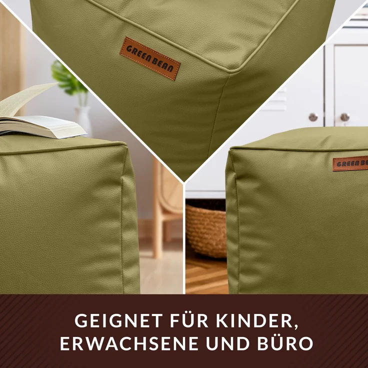 Green Bean® Sitzhocker aus Kunstleder - Pouf mit EPS Perlen Füllung - 40 x 40 cm - perfekte Ergänzung zum Sitzsack - verwelktes Grün – Bild 3