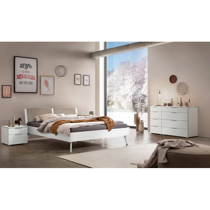 Hasena Polsterbett Fabro Lounge Weiß mit Kopfteil in Sand 180x210 cm, Komforthöhe 25 cm MDF weiss deckend – Bild 3