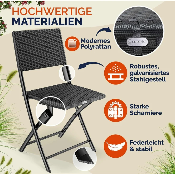 CASARIA® Polyrattan Klappstuhl Gartenstuhl Balkonstuhl klappbar 4er Set – Bild 6