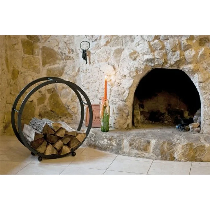 Kaminholzregal Kaminholzständer Rund D-70cm Schwarz Holzkorb Kaminholzhalter Holzregal – Bild 3