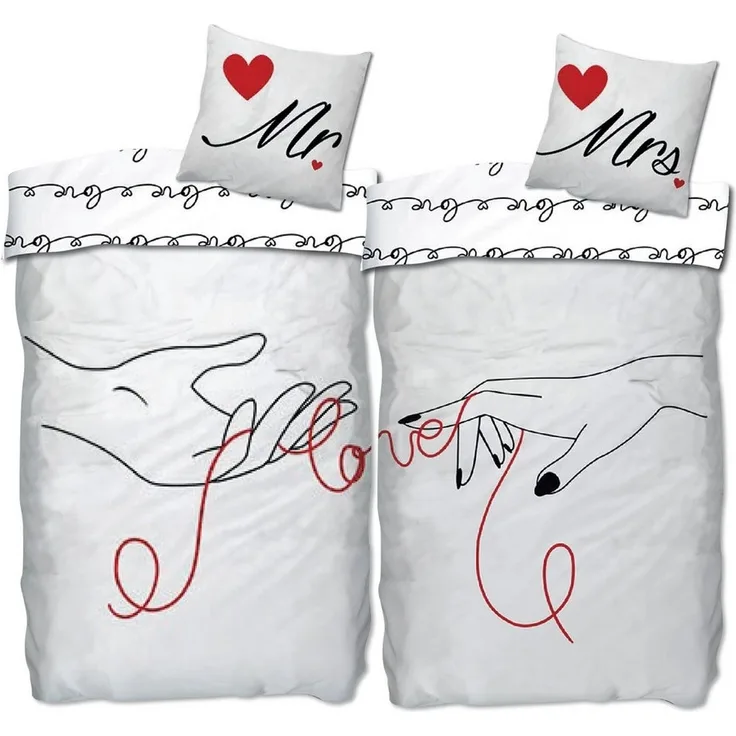 BERONAGE Partnerbettwäsche Mr. & Mrs. Partnerbettwäsche 2 Bettwäsche-Sets, 4 teilig, 135x200 + 80x80 cm