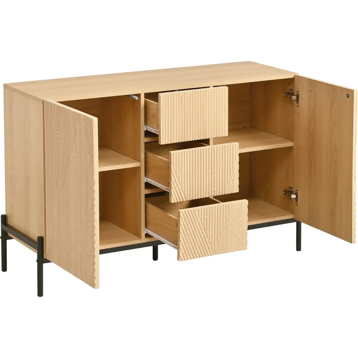 Merax Sideboard mit geometrischer Struktur, Doppeltüren, Mittlere Schublade, Viel Stauraum, Multifunktionaler Aufbewahrungsschrank für Wohn-/Esszimmer – Bild 9