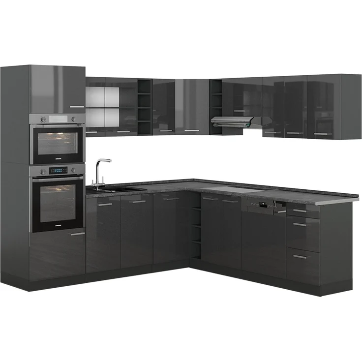 Eckküche R-Line Anthrazit Hochglanz/Anthrazit 247 x 60 cm , AP Anthrazit Vicco – Bild 1