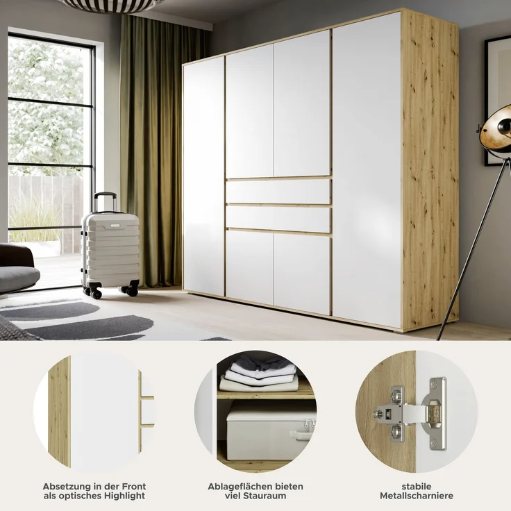 Falun Kleiderschrank 4-türig in weiß – Bild 6