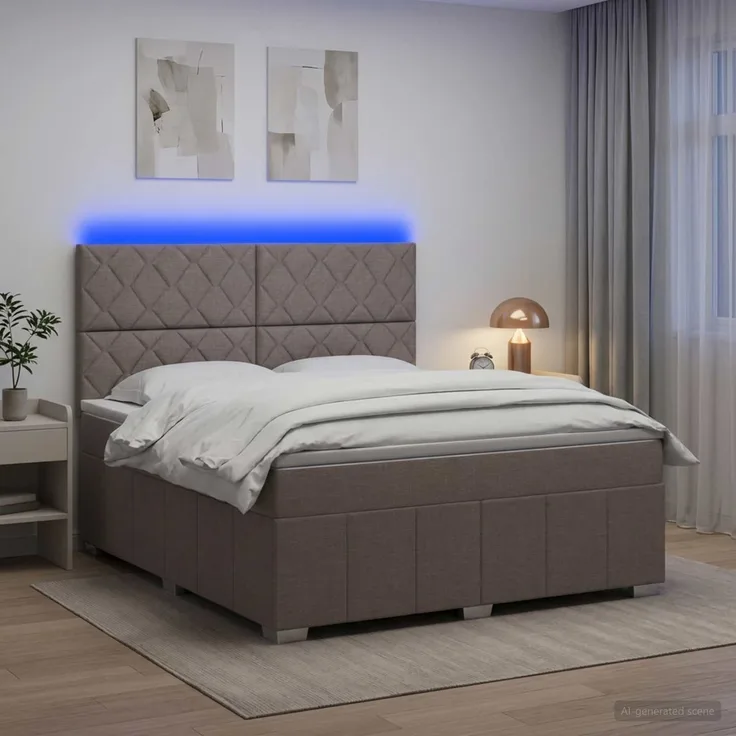 vidaXL LED Boxspringbett mit Matratze Taupe 160 x 200 cm Stoff 3455651