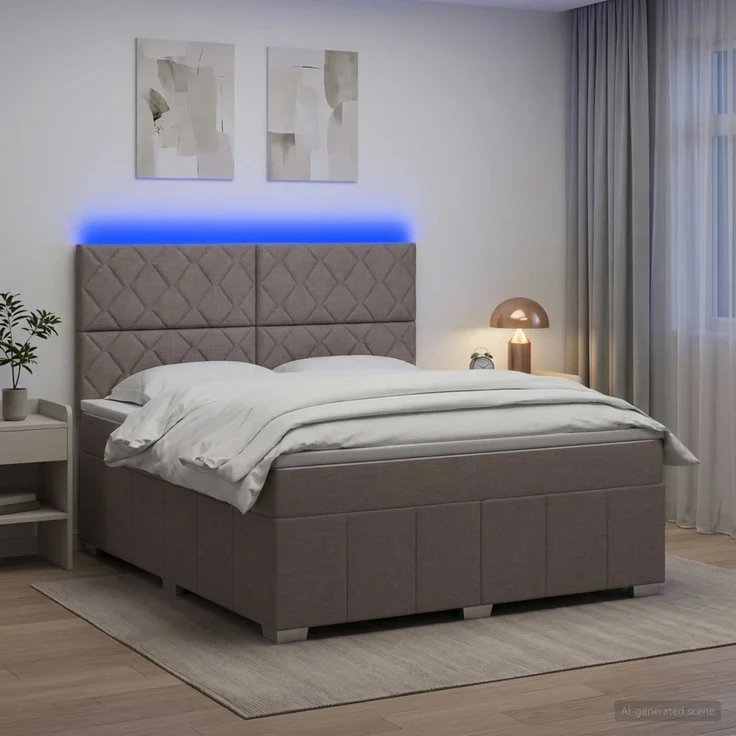 vidaXL LED Boxspringbett mit Matratze Taupe 160 x 200 cm Stoff 3455651 – Bild 1