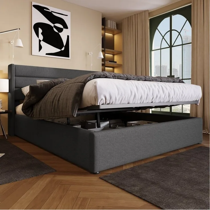 Odikalo Stauraumbett Polster Doppelbett 140/160/180 Lattenrost mit/ohne Matratze Beige/Grau