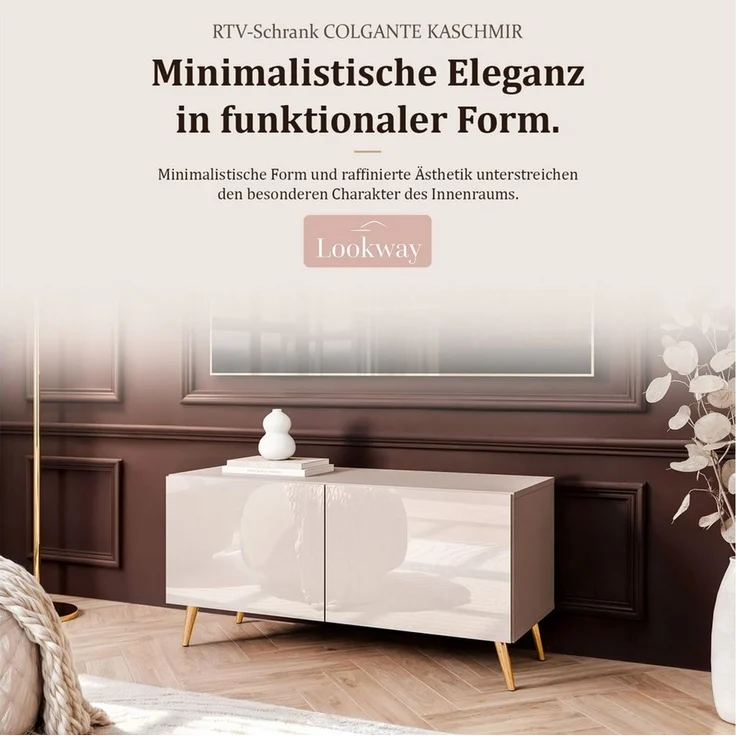 Lookway TV-Schrank COLGANTE 100 Kaschmir Hochglanz mit Metallbeinen 100x40x49 cm – Bild 3