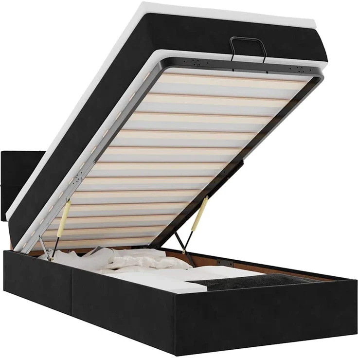 vidaXL Ottomane Bett mit Matratze & LEDs Schwarz 80x200 cm Samt 3312586 – Bild 2