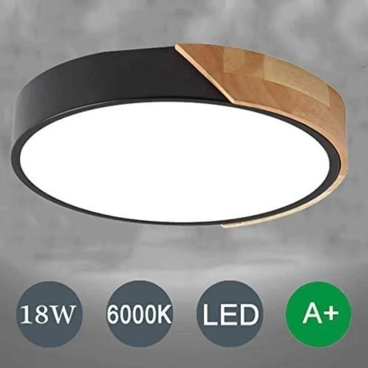 DELIPOP – Moderne LED – Deckenleuchte 24W 6500K Schwarze runde Holz – Deckenleuchte für Schlafzimmer, Esszimmer, Küche – Weißes Licht – Durchmesser – 30x30x5cm – Bild 4