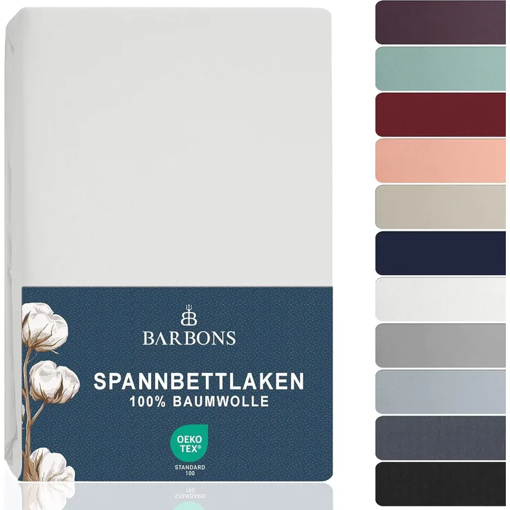 BARBONS Spannbettlaken 160x200 cm – 100% Baumwolle Spannbettlaken, Oeko-TEX Zertifiziert, Bettlaken Jersey, Spannbetttuch, Matratzenhöhe bis 25 cm (Weiss - 160x200)