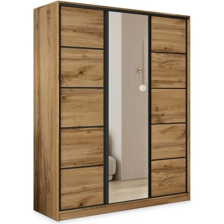 Masseno Schwebetürenschrank PINA Kleiderschrank mit Spiegel und Schubladen Schlafzimmerschrank – Bild 4