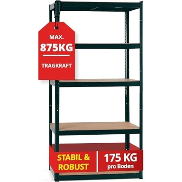 Stagecaptain Schwerlastregal Lagerregal - 5 variabel montierbare Böden - auch als Werkbank umbaubar, Tragkraft pro Boden: 175 kg, gesamt 875 kg – Bild 1