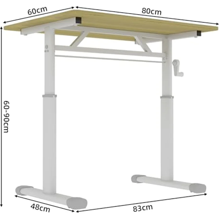 Ball & Cast Höhenverstellbarer Schreibtisch Manuell (60x80 cm), Tisch Computertisch für Erwachsene, Einfach & Zeitsparend Montierbar, Natur – Bild 11
