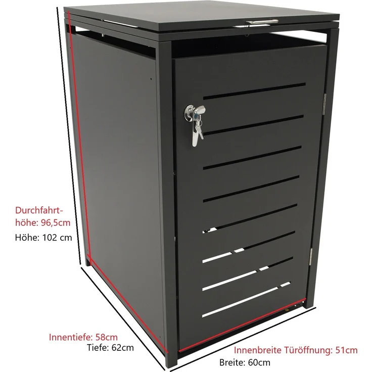 DEGAMO KÖLN Mülltonnenbox 1-er, Stahl verzinkt, anthrazit, 60x62x102cm für kleine Tonnen 120 Liter – Bild 5