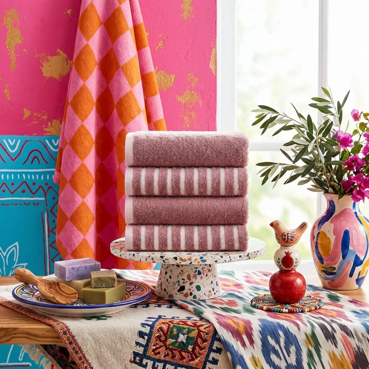 Mijolnir 'Stripe Melange - Rose HC' Handtuchset (4-teilig), Rose, 50 x 90 cm
