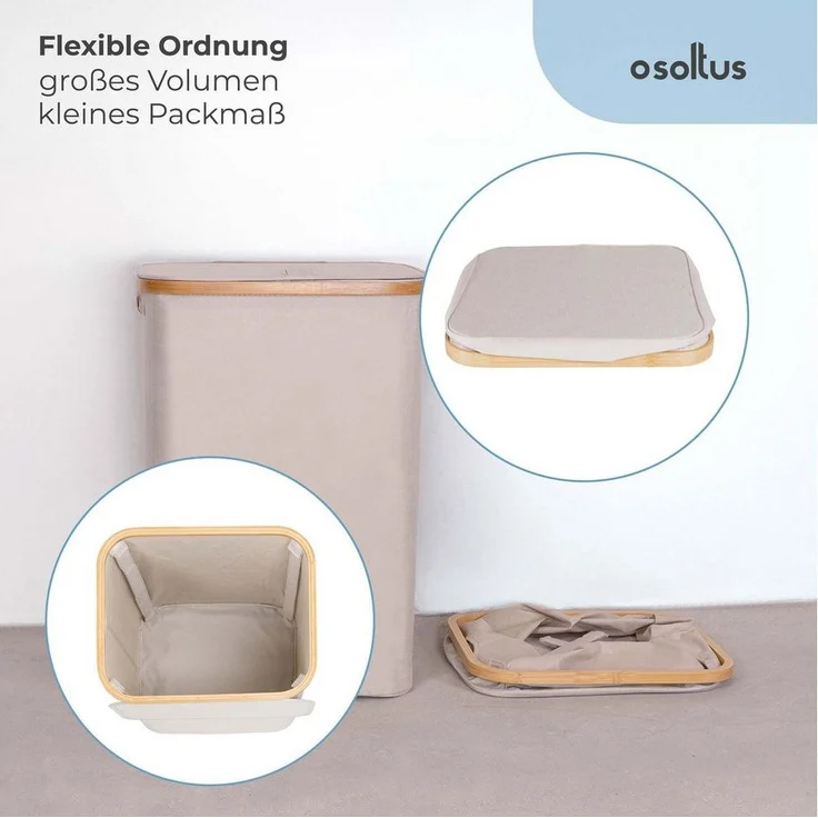 osoltus Wäschesortierer Nelson 1-Fach Wäschekorb Bambus beige 60 cm – Bild 3