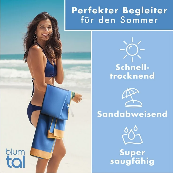 Blumtal Reisehandtuch Strandhandtuch 90x180 cm aus Mikrofaser - kompakt & schnelltrocknend, sandfrei mit Band - Mikrofaser Handtuch groß mit Wellen-Muster – Bild 4